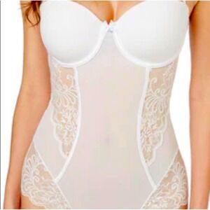 Le Mystere Sophia Lace Mesh Bridal Bodysuit  Underwire 36D Snap‎ Gusset